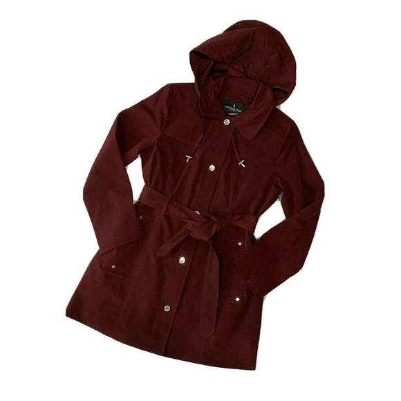 London Fog Jackets & Blazers - London Fog Trench rain dress Snap Coat w rem hood Burgundy RED XL